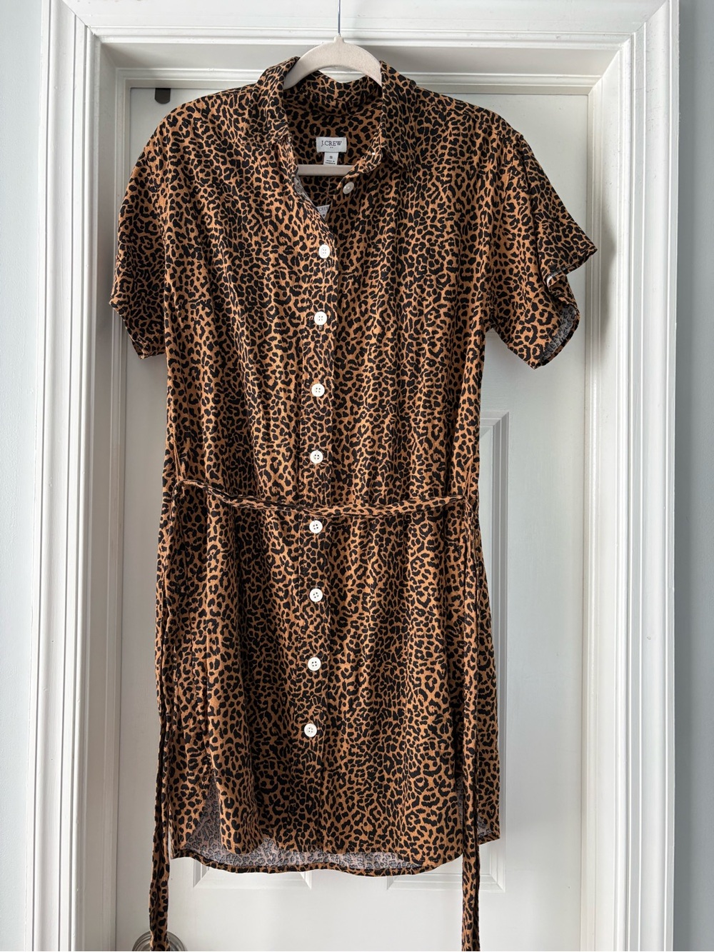J. Crew Brown & Black Leopard Print Short-Sleeve Shirt Dress